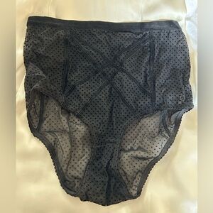 Black retro high rise brief with velvet detailing